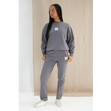 Trendyol Anthracite More Sustainable Fleece Interior Straight Fit Patchwork Knitted Sweatpants cene