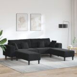 Baršunasta sofa s jastukom s jastukom 3 pcs Crna 208 cm Baršun | shoptok.hr