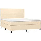  Box spring postelja z vzmetnico LED krem 180x200 cm blago | Shoptok.si