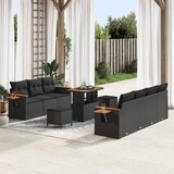 vidaXL 10-delna vrtna sofa z blazinami, črn poliratan akacija | Shoptok.si