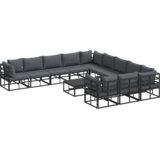  Vrtna sedežna garnitura z blazino 12 pcs Črna Aluminij - - črna - 117.8 - 70 x 70 x 32 cm - | Shoptok.si
