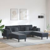 vidaXL Baršunasta sofa s jastukom s jastukom 3 pcs Tamno siva 208 cm Baršun | shoptok.hr