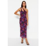 Trendyol Multicolored Asymmetrical Collar Tulle Lined, Fitted Maxi Dress | Shoptok.si