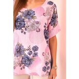 Kesi Włoski Women's cotton blouse with short sleeves and a floral pattern light pink | shoptok.hr