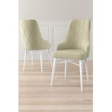Hanah home set trpezarijskih stolica Neta 8 kom, krem tkanina Babyface, bele drvene noge | Eponuda.com
