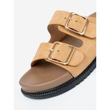 Shelvt Caramel women's flip-flops with gold buckles | shoptok.hr
