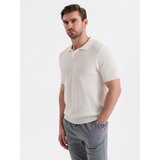Ombre Men's cotton structured knit polo shirt - broken white | ePonuda.com