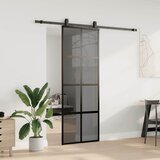  Klizna vrata s priborom crna 76 x 205 cm kaljeno staklo | shoptok.hr