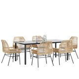 vidaXL Vrtna garnitura - 7-dijelni vrtni blagovaonski set s jastucima poliratan i staklo - Smeđa 200 x 100 x 74 cm 6 | shoptok.hr