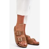 Boto Ladies Slippers With Golden Buckles And Stitching Light Brown Lunera | shoptok.hr
