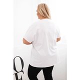 Kesi Włoski Women's Cotton Plus Size Blouse with Feather Motif white + green | Shoptok.si