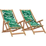 vidaXL Sklopive stolice za plažu 2 kom tkanina i drva uzorkom lišća | shoptok.hr