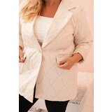 Kesi Włoski Plus Size women's quilted jacket with collar and button light beige | shoptok.hr