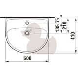 Jika H8143810001041 Lyra Plus 50 x 41 cm stenski keramični umivalnik z odprtino za armaturo | Shoptok.si