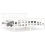 The Living Store Posteljni okvir z vzglavjem bel 200x200 cm trden les - Posteljni Okvir, (21525809) | Shoptok.si