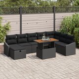 vidaXL 9-delni set vrtnih kavčev z blazinami črni poli ratan | Shoptok.si