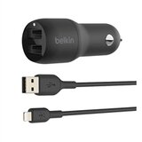 Belkin Punjač za auto + kabal za punjenje USB-A na Apple Lightning, 2 ulaza, 24 W, crni Belkin Punjač za auto + kabal za punjenje USB-A na Apple Lightning, 2 ulaza, 24 W, crni Slike