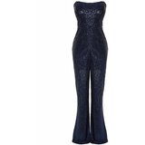 Trendyol Navy Blue Fitted Knitted Shimmery Sequin Sequin Jumpsuit Cene