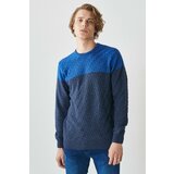 AC&Co / Altınyıldız Classics Men's Sax-Aviator Blue Standard Fit Regular Cut Crew Neck Patterned Wool Knitwear Sweater Cene