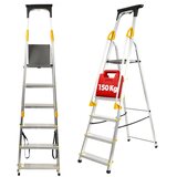 KADAX Aluminijasta gospodinjska lestev, 6 stopnic, zložljiva lestev, ograja, kavelj, 150 kg, (5000346204) | Shoptok.si