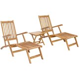  Sklopiva ležaljka s stolom 2 pcs Prirodna Čvrsto teak drvo - 2x stolica + sklopivi stol | shoptok.hr