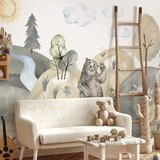  Foto tapeta - Green Hills - a Valley With Animals Painted in Watercolours 200x140 Standard | shoptok.hr