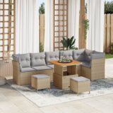  Vrtna garnitura - 9-dijelni set vrtnih sofa s jastučićima Bež Poly Ratan Akacija | shoptok.hr