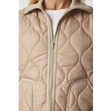  Women's Cream Pocket Turtleneck Quilted Coat | Eponuda.ba