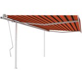 vidaXL ročno zložljiva tenda s stebrički 4x3 m oranžna in rjava | Shoptok.si