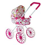 Retro kolica za lutke s velikim kotačima Flowers - bijela | shoptok.hr