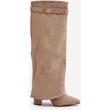 Boto Heeled Boots With Turned Shaft Beige Evyra | Shoptok.si