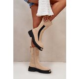 Kesi Suede insulated ankle boots on a flat heel light beige Palimra | Shoptok.si