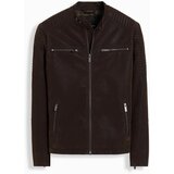 Ombre men's retro biker jacket with stand-up collar - brown | ePonuda.com