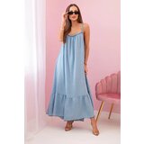 Kesi Włoski Women's dress with straps with a frill light denim Cijene