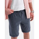 Ombre Men's short shorts with structured knit elastic band - navy blue | Shoptok.si