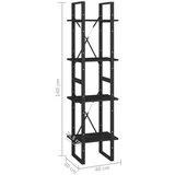 vidaXL knjižna omara 4-nadstropna črna 40x30x140 cm trdna borovina | Shoptok.si