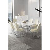 Hanah home trpezarijski set Epal, sto i 6 stolica, ploča u dekoru belog mermera, hromirane noge, krem tkanina Babyface | Eponuda.com