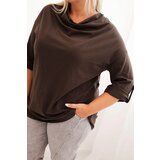 Kesi Włoski Women's Plus Size blouse with cotton in a loose fit with a water neckline brown | shoptok.hr