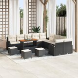 vidaXL 14-dijelni vrtni sofa set s jastučićima Crni Poli Ratan Akacija, 2-sjedalna vrtna sofa s odlaganjem & jastučićima Crna Poli Ratan, 4-dijelni vrtni set za objedovanje s jastučićima Crni Poli Ratan Akacija | shoptok.hr