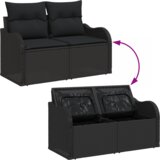 vidaXL 7-delni Vrtni Kavč Set z Blazinami Črn Poli Ratan | Shoptok.si
