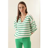 Bigdart 15778 Striped Oversize Sweater - Green