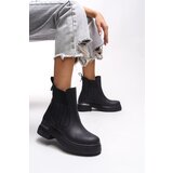 Riccon Women's Elastic Boots Textured Black Leather Cene