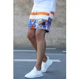 Madmext Striped Patterned Orange Beach Shorts 2953