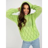 Fashion Hunters Light green openwork summer sweater with long sleeves Cene