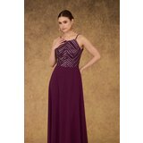 Carmen Plum Halter Sequined Long Evening Dress. | shoptok.hr