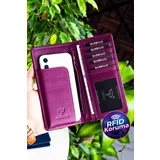 Garbalia Unisex Plum Rome Genuine Leather Cell Phone Compartment Wallet