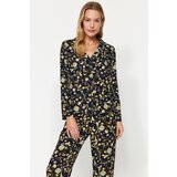 Trendyol Black Floral Pattern Viscose Shirt-Pants Woven Pajamas Set Cene