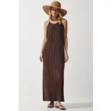 Happiness İstanbul Women's Damson Strap Summer Pleated Pleated Dress