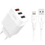 Rebel Polnilec USB Quick Charge XO-L72, 18W, lightning kabel, bel, (20823102)