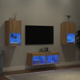 vidaXL 4-dijelni zidni TV ormarići s LED svjetlima boja hrasta sonome | shoptok.hr